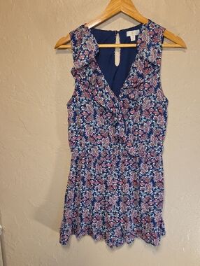 C Navy Floral Ruffle Romper with Pink Accents Cottagecore Coastal Cowgirl Size S